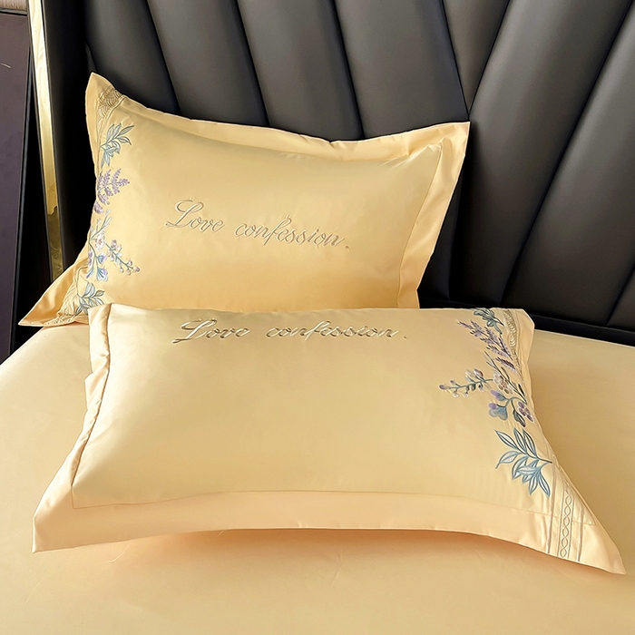 91家纺网 家纺一手货源 找家纺 梵克保罗 2025春夏新款天丝棉刺绣凉感四件套-华尔兹 华尔兹-柠檬黄