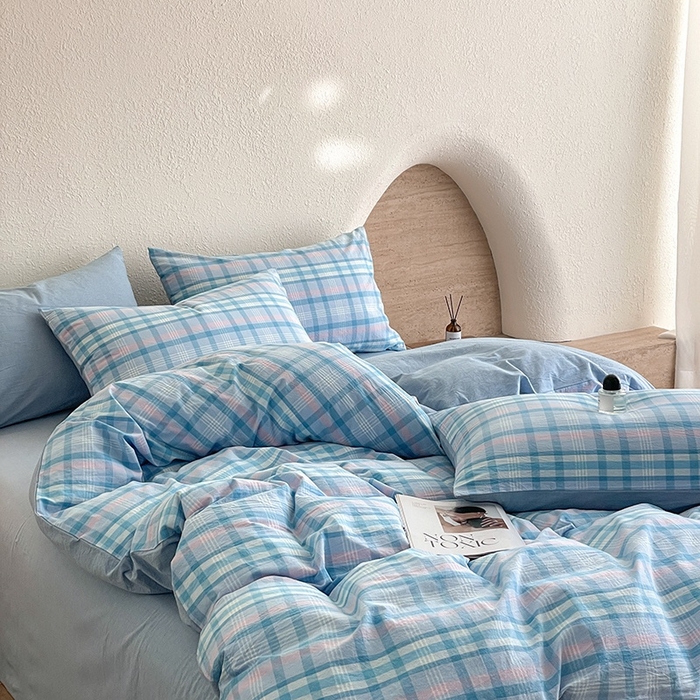 91家纺网 家纺一手货源 找家纺 梵克保罗 2025新款无印风四件套系列 炫彩蓝-床单款