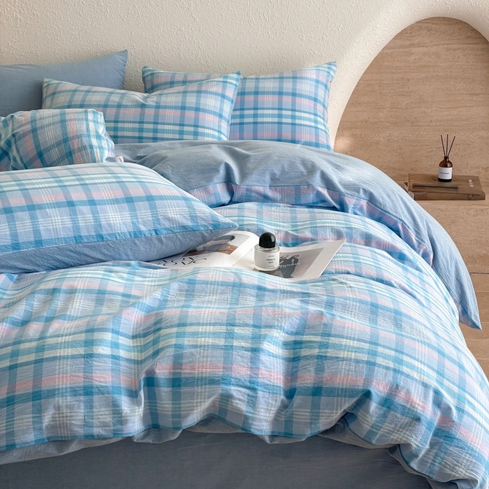 91家纺网 家纺一手货源 找家纺 梵克保罗 2025新款无印风四件套系列 炫彩蓝-床单款