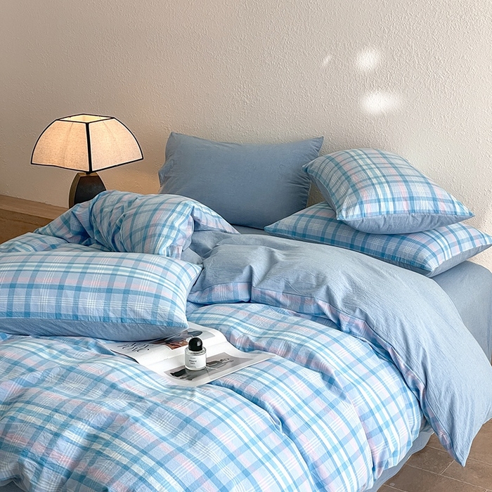 91家纺网 家纺一手货源 找家纺 梵克保罗 2025新款无印风四件套系列 炫彩蓝-床单款