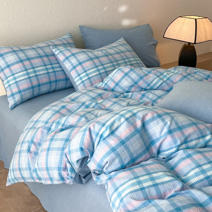 91家纺网 家纺一手货源 找家纺 梵克保罗 2025新款无印风四件套系列 炫彩蓝-床单款