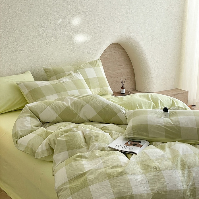 91家纺网 家纺一手货源 找家纺 梵克保罗 2025新款无印风四件套系列 清雅中格-床单款