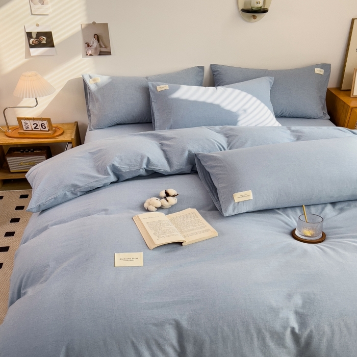 91家纺网 家纺一手货源 找家纺 梵克保罗 2025新款无印风四件套系列 优雅蓝-床单款