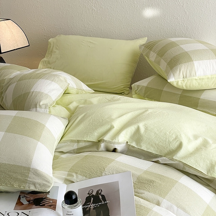 91家纺网 家纺一手货源 找家纺 梵克保罗 2025新款无印风四件套系列 清雅中格-床单款