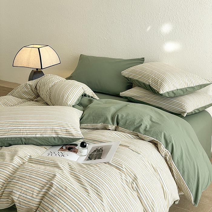 91家纺网 家纺一手货源 找家纺 梵克保罗 2025新款无印风四件套系列 小绿条-床单款