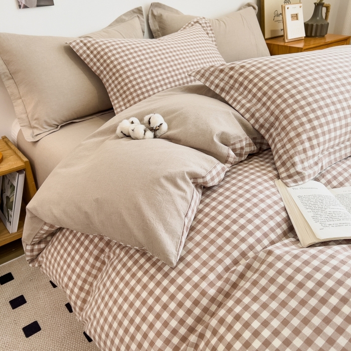 91家纺网 家纺一手货源 找家纺 梵克保罗 2025新款无印风四件套系列 咖小格-床单款