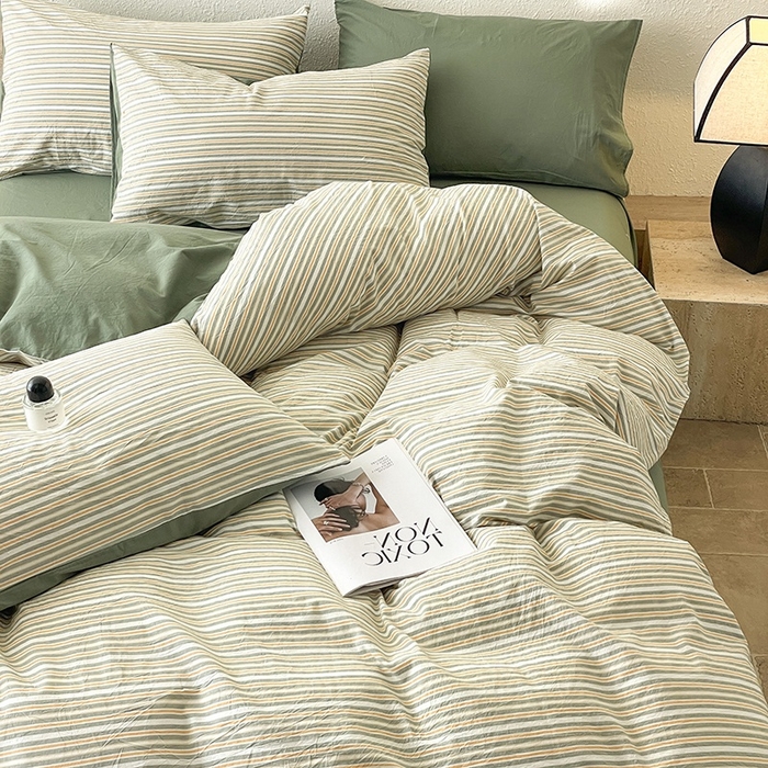 91家纺网 家纺一手货源 找家纺 梵克保罗 2025新款无印风四件套系列 小绿条-床单款