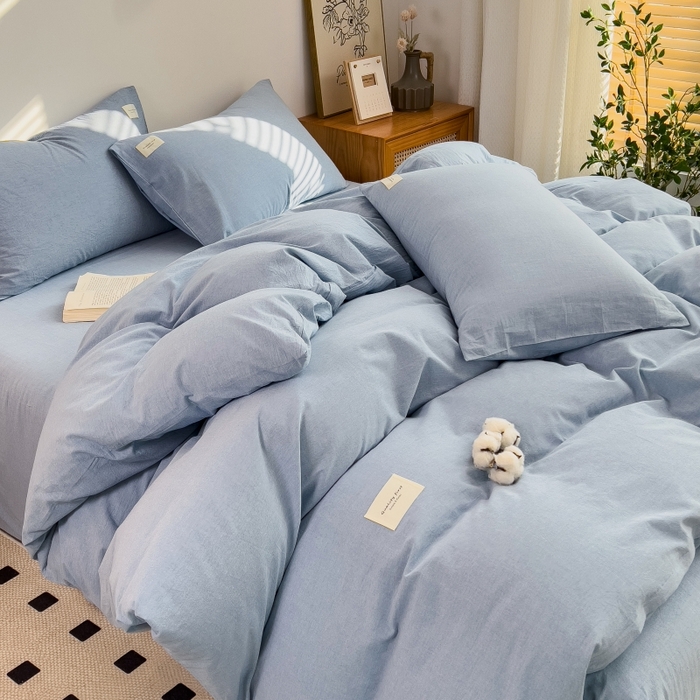 91家纺网 家纺一手货源 找家纺 梵克保罗 2025新款无印风四件套系列 优雅蓝-床单款