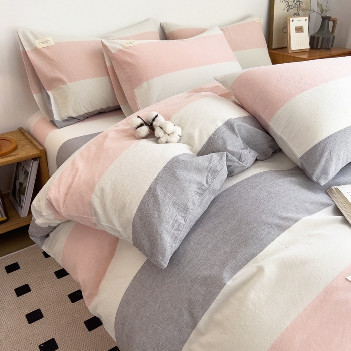 91家纺网 家纺一手货源 找家纺 梵克保罗 2025新款无印风四件套系列 桃玉粉-床单款