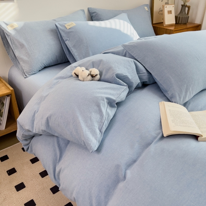 91家纺网 家纺一手货源 找家纺 梵克保罗 2025新款无印风四件套系列 优雅蓝-床单款