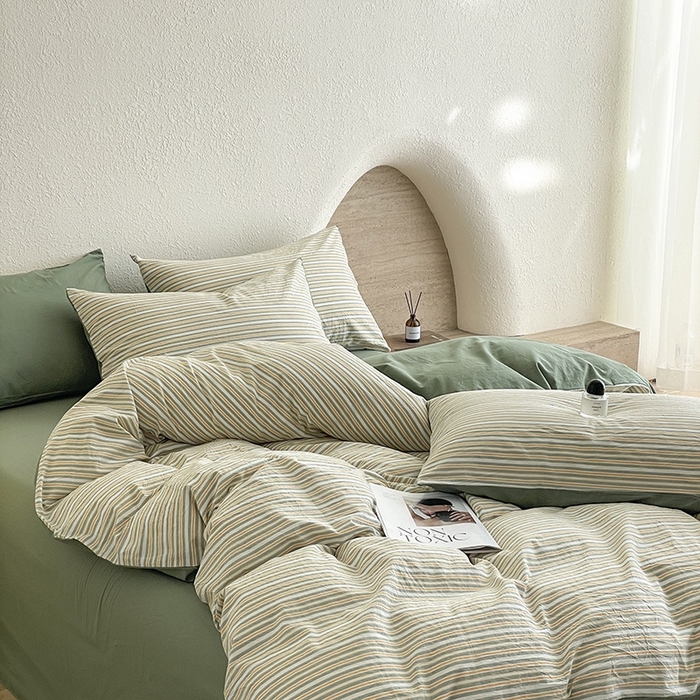 91家纺网 家纺一手货源 找家纺 梵克保罗 2025新款无印风四件套系列 小绿条-床单款