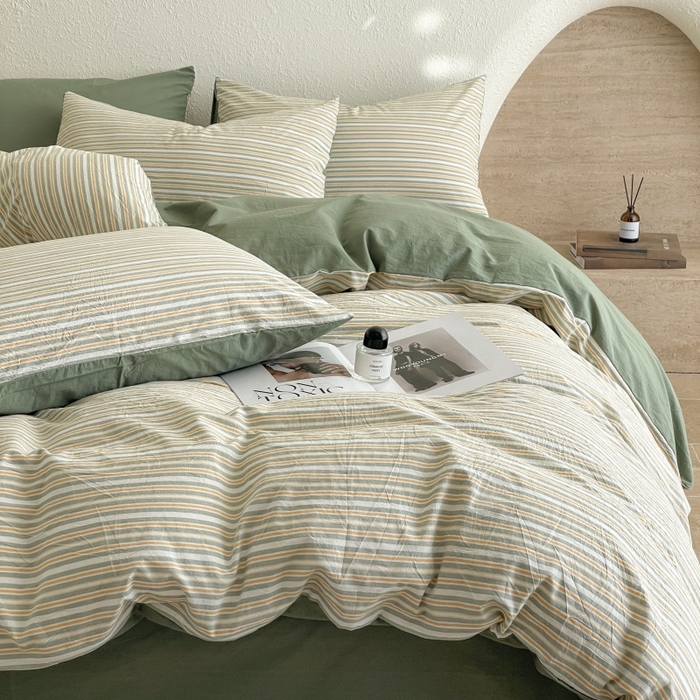 91家纺网 家纺一手货源 找家纺 梵克保罗 2025新款无印风四件套系列 小绿条-床单款