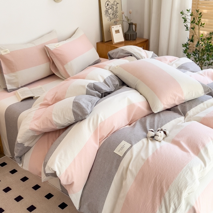 91家纺网 家纺一手货源 找家纺 梵克保罗 2025新款无印风四件套系列 桃玉粉-床单款