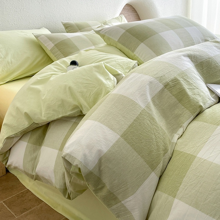 91家纺网 家纺一手货源 找家纺 梵克保罗 2025新款无印风四件套系列 清雅中格-床单款