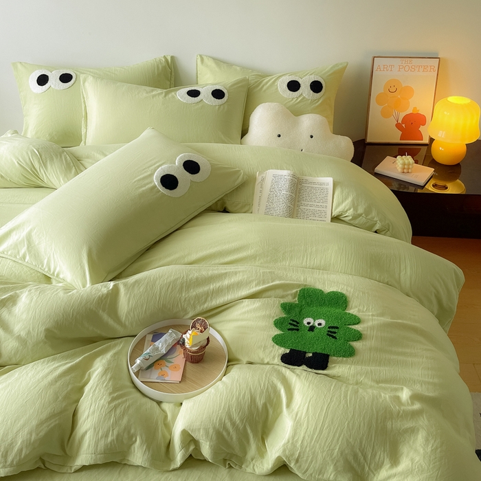 91家纺网 家纺一手货源 找家纺 梵克保罗 2025新款卡通水洗棉毛巾绣四件套 幸运树