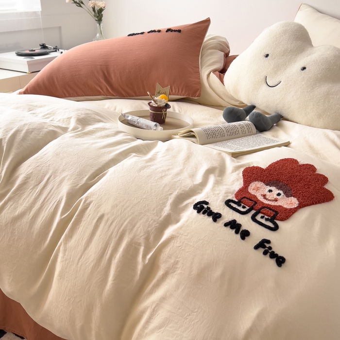 91家纺网 家纺一手货源 找家纺 梵克保罗 2025新款卡通水洗棉毛巾绣四件套 手掌