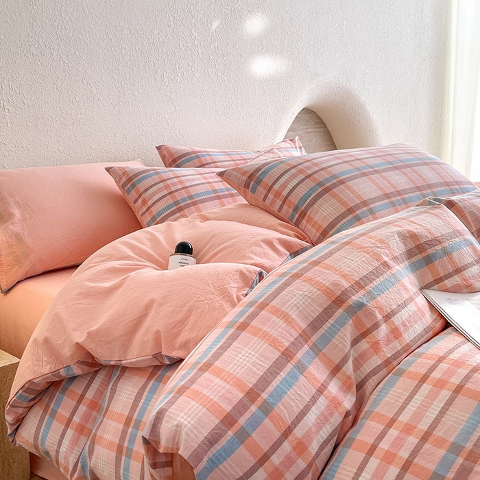 91家纺网 家纺一手货源 找家纺 梵克保罗 2025新款无印风四件套系列 炫彩粉-床单款