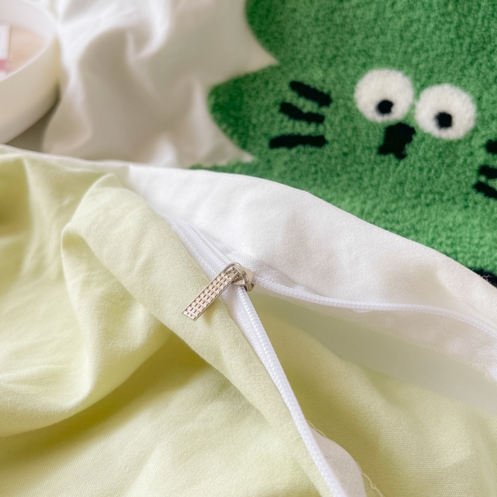 91家纺网 家纺一手货源 找家纺 梵克保罗 2025新款卡通水洗棉毛巾绣四件套 幸运树-米白配浅绿