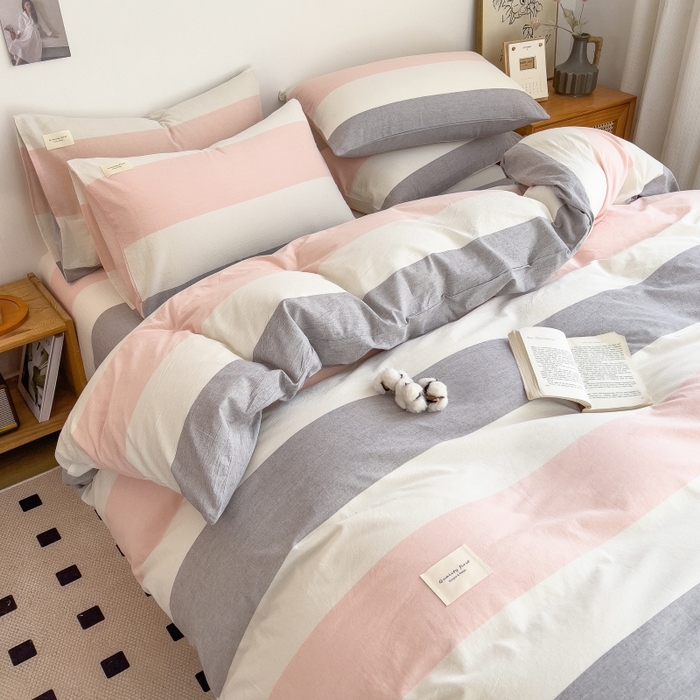 91家纺网 家纺一手货源 找家纺 梵克保罗 2025新款无印风四件套系列 桃玉粉-床单款