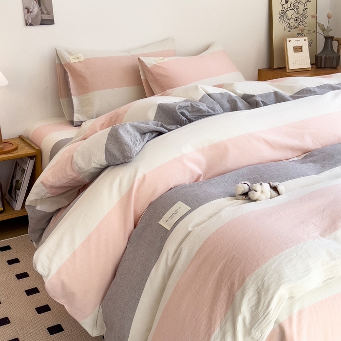 91家纺网 家纺一手货源 找家纺 梵克保罗 2025新款无印风四件套系列 桃玉粉-床单款