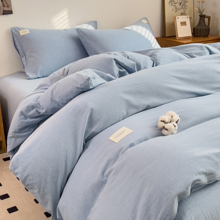 91家纺网 家纺一手货源 找家纺 梵克保罗 2025新款无印风四件套系列 优雅蓝-床单款