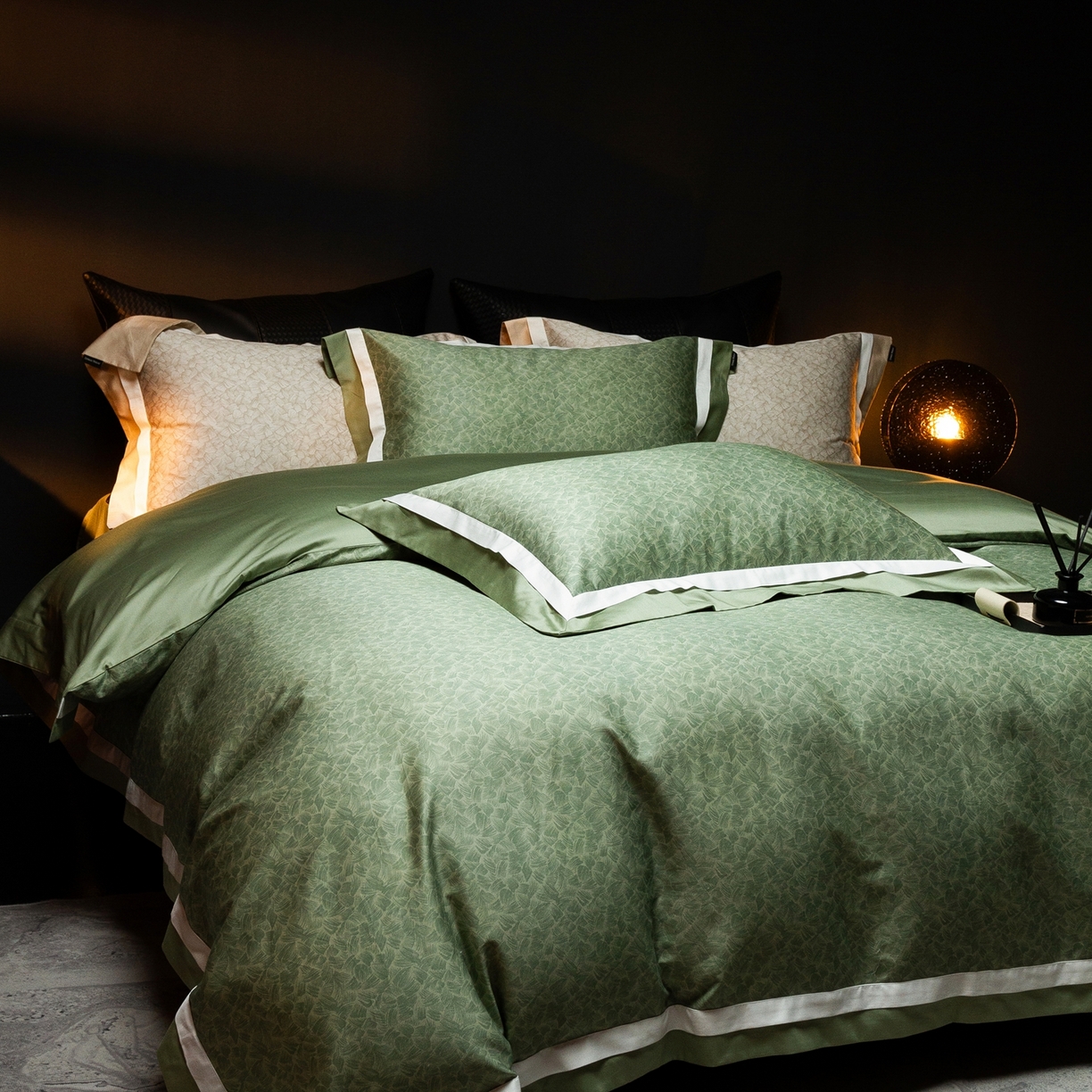 91家纺网 家纺一手货源 找家纺 ONE TWO ONE 121 2025新款高支高密全棉贡缎长绒精工细作工艺款-观雪【会员减-20】  控价 498 -518 观雪-绿