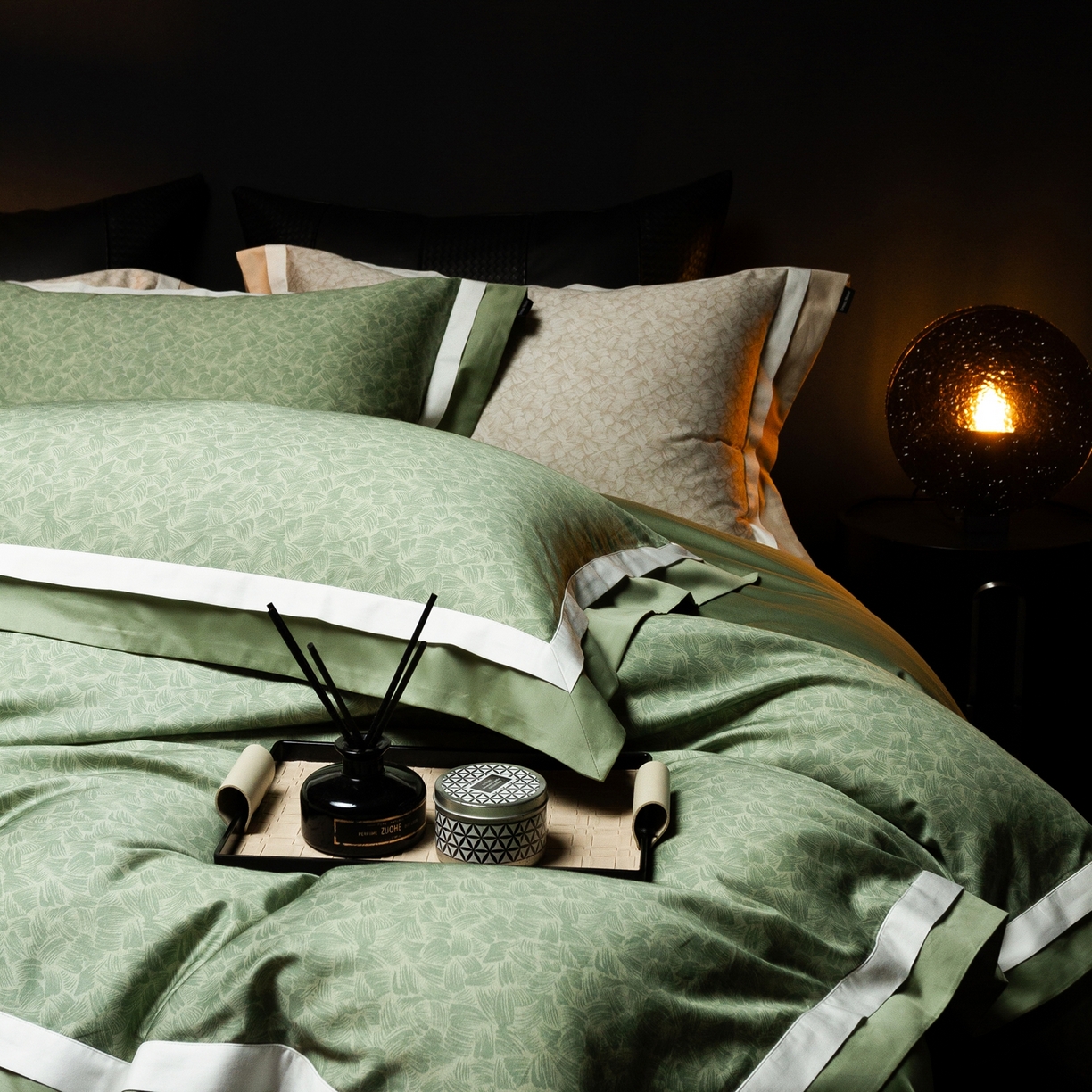 91家纺网 家纺一手货源 找家纺 ONE TWO ONE 121 2025新款高支高密全棉贡缎长绒精工细作工艺款-观雪【会员减-20】  控价 498 -518 观雪-绿