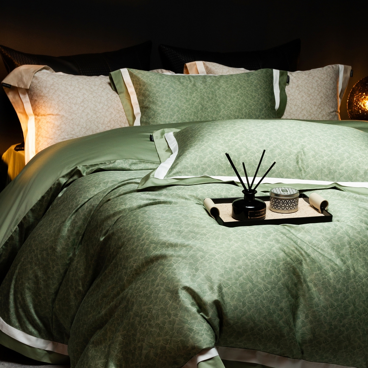 91家纺网 家纺一手货源 找家纺 ONE TWO ONE 121 2025新款高支高密全棉贡缎长绒精工细作工艺款-观雪【会员减-20】  控价 498 -518 观雪-绿