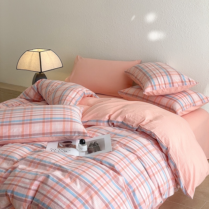 91家纺网 家纺一手货源 找家纺 梵克保罗 2025新款无印风四件套系列 炫彩粉-床单款