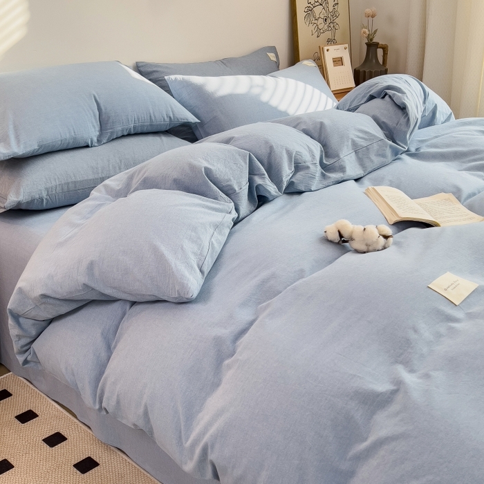 91家纺网 家纺一手货源 找家纺 梵克保罗 2025新款无印风四件套系列 优雅蓝-床单款