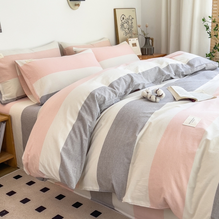 91家纺网 家纺一手货源 找家纺 梵克保罗 2025新款无印风四件套系列 桃玉粉-床单款