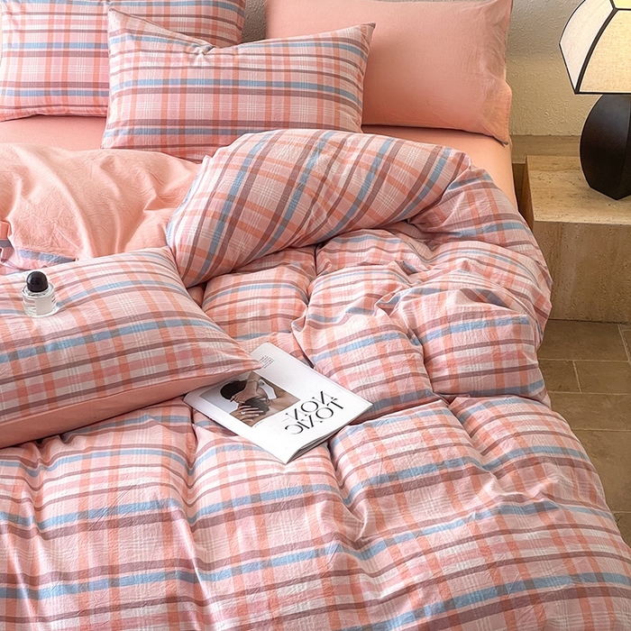 91家纺网 家纺一手货源 找家纺 梵克保罗 2025新款无印风四件套系列 炫彩粉-床单款