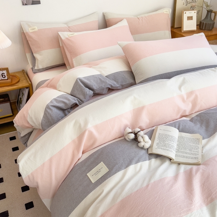 91家纺网 家纺一手货源 找家纺 梵克保罗 2025新款无印风四件套系列 桃玉粉-床单款