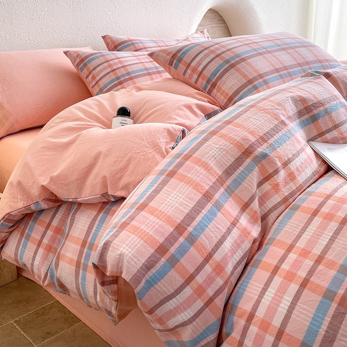 91家纺网 家纺一手货源 找家纺 梵克保罗 2025新款无印风四件套系列 炫彩粉-床单款