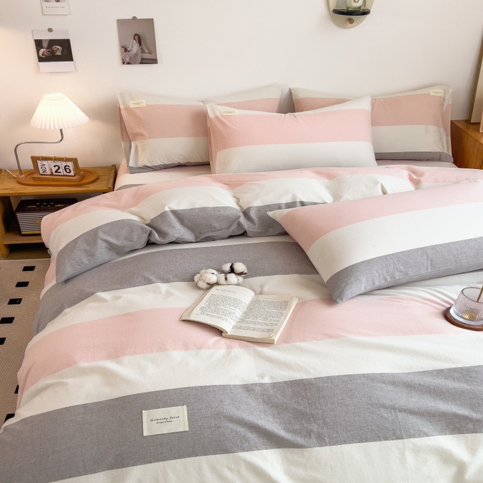 91家纺网 家纺一手货源 找家纺 梵克保罗 2025新款无印风四件套系列 桃玉粉-床单款