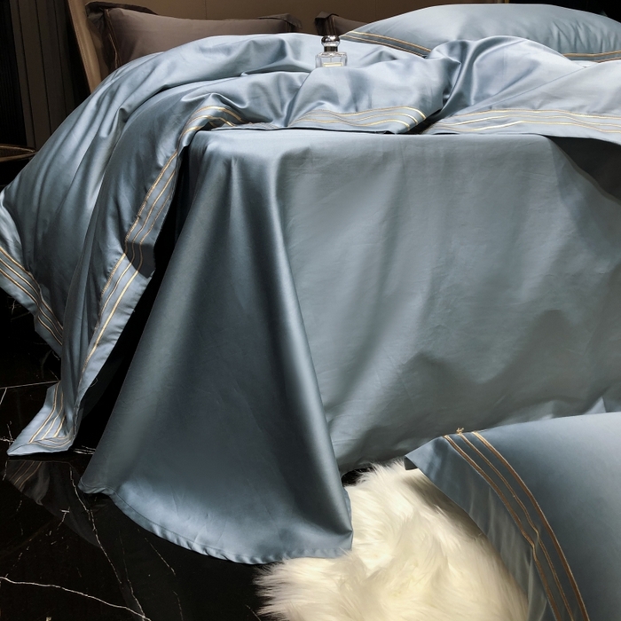 91家纺网 家纺一手货源 找家纺 梵克保罗 2025春夏新款全棉长绒棉100支三线绣刺绣四件套 爱佳蓝