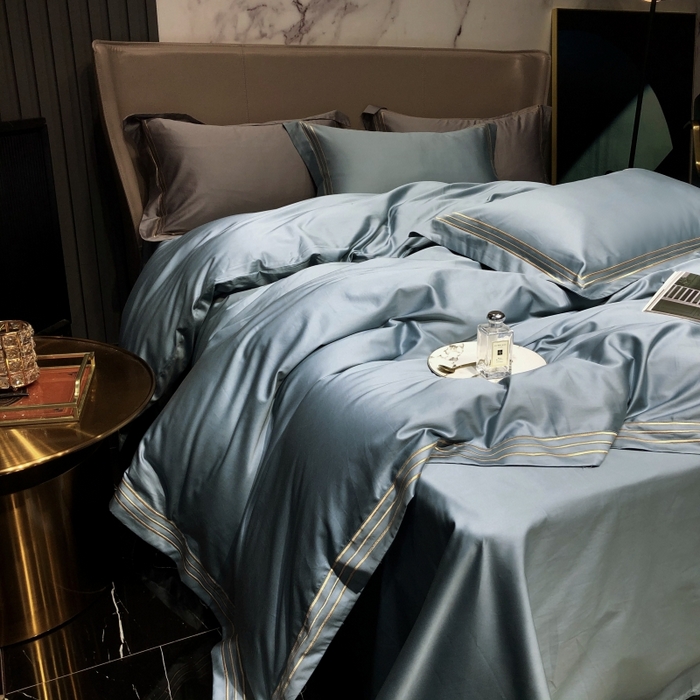 91家纺网 家纺一手货源 找家纺 梵克保罗 2025春夏新款全棉长绒棉100支三线绣刺绣四件套 爱佳蓝