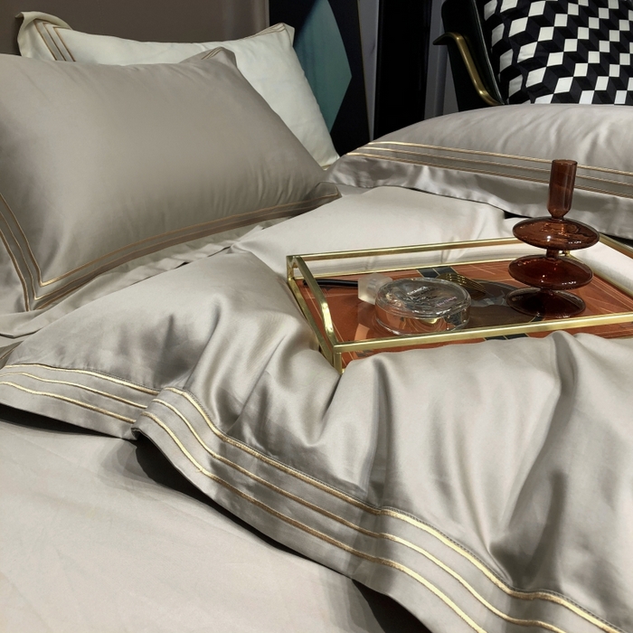 91家纺网 家纺一手货源 找家纺 梵克保罗 2025春夏新款全棉长绒棉100支三线绣刺绣四件套 宫廷咖