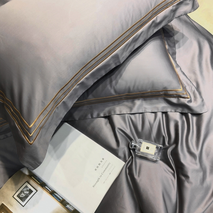 91家纺网 家纺一手货源 找家纺 梵克保罗 2025春夏新款全棉长绒棉100支三线绣刺绣四件套 女神灰