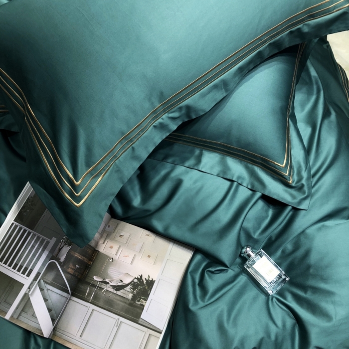 91家纺网 家纺一手货源 找家纺 梵克保罗 2025春夏新款全棉长绒棉100支三线绣刺绣四件套 丝绒绿