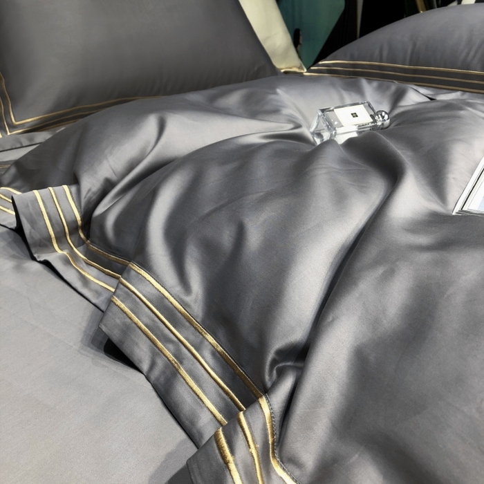 91家纺网 家纺一手货源 找家纺 梵克保罗 2025春夏新款全棉长绒棉100支三线绣刺绣四件套 女神灰