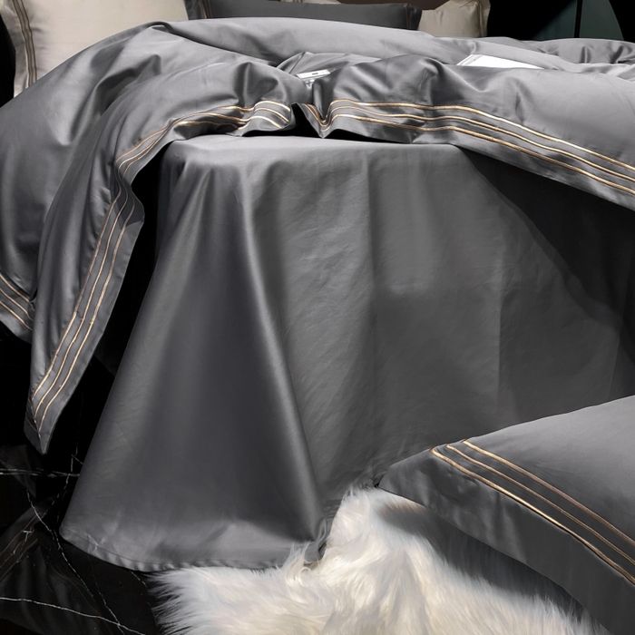 91家纺网 家纺一手货源 找家纺 梵克保罗 2025春夏新款全棉长绒棉100支三线绣刺绣四件套 女神灰