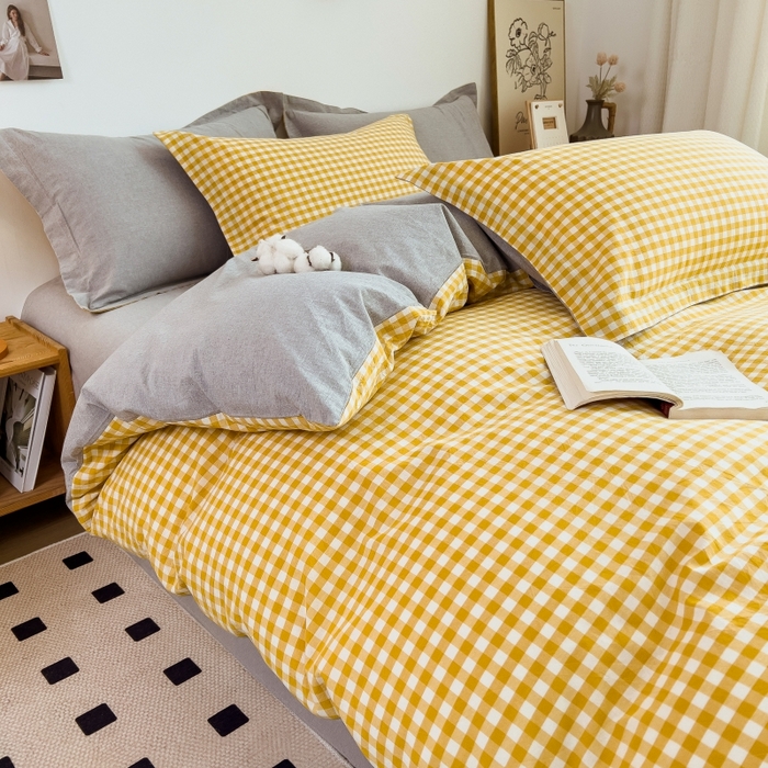 91家纺网 家纺一手货源 找家纺 梵克保罗 2025新款无印风四件套系列 小黄格-床单款