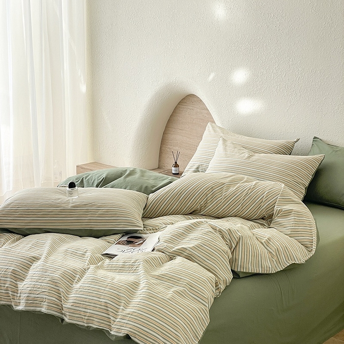 91家纺网 家纺一手货源 找家纺 梵克保罗 2025新款无印风四件套系列 小绿条-床单款