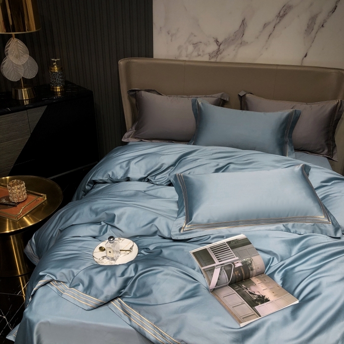 91家纺网 家纺一手货源 找家纺 梵克保罗 2025春夏新款全棉长绒棉100支三线绣刺绣四件套 爱佳蓝