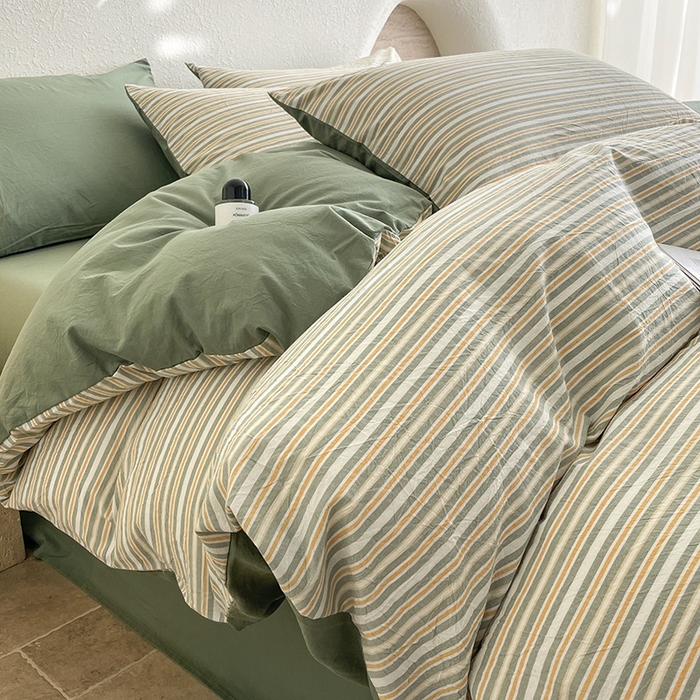 91家纺网 家纺一手货源 找家纺 梵克保罗 2025新款无印风四件套系列 小绿条-床单款