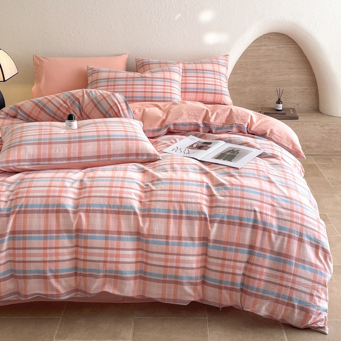 91家纺网 家纺一手货源 找家纺 梵克保罗 2025新款无印风四件套系列 炫彩粉-床单款