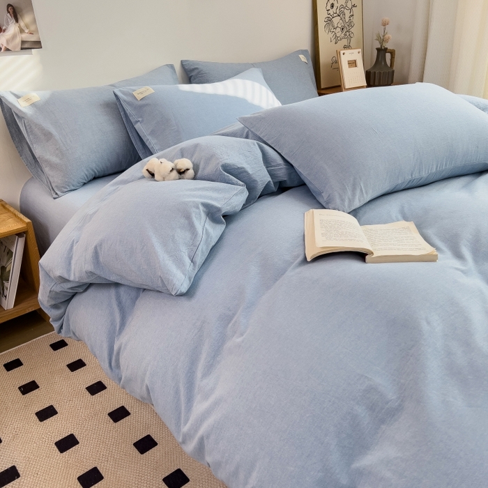 91家纺网 家纺一手货源 找家纺 梵克保罗 2025新款无印风四件套系列 优雅蓝-床单款