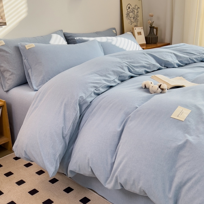 91家纺网 家纺一手货源 找家纺 梵克保罗 2025新款无印风四件套系列 优雅蓝-床单款