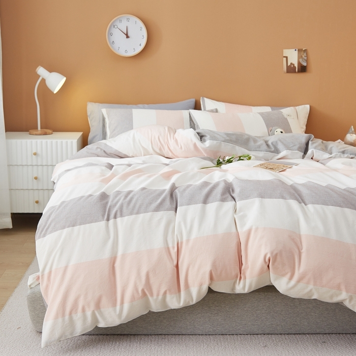 91家纺网 家纺一手货源 找家纺 梵克保罗 2025新款无印风四件套系列 桃玉粉-床笠款